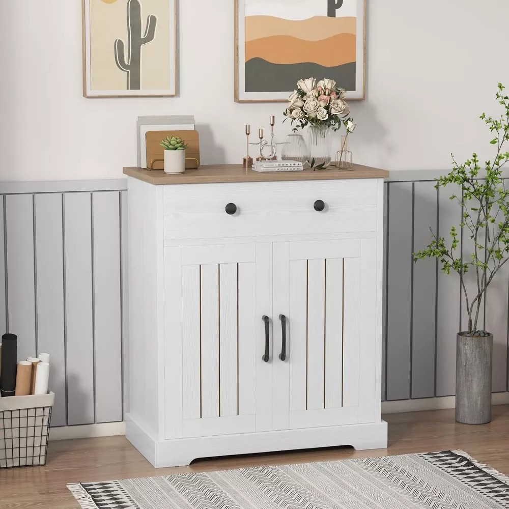 Modern Sideboard Buffet Cabinet with Adjustable Shelf, 1 Drawer & 2 Doors, White - Image 4