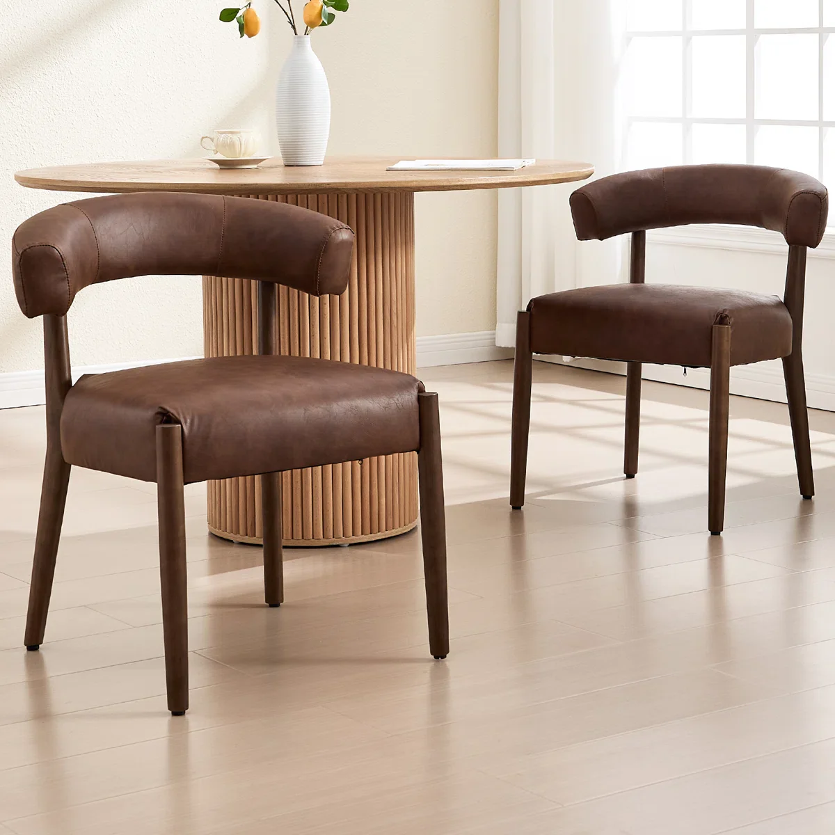 Modern Upholstered Side Dining Chairs With Curved Backrest (Set of 2)