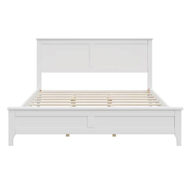 Modern White Solid Wood Queen Platform Bed Queen