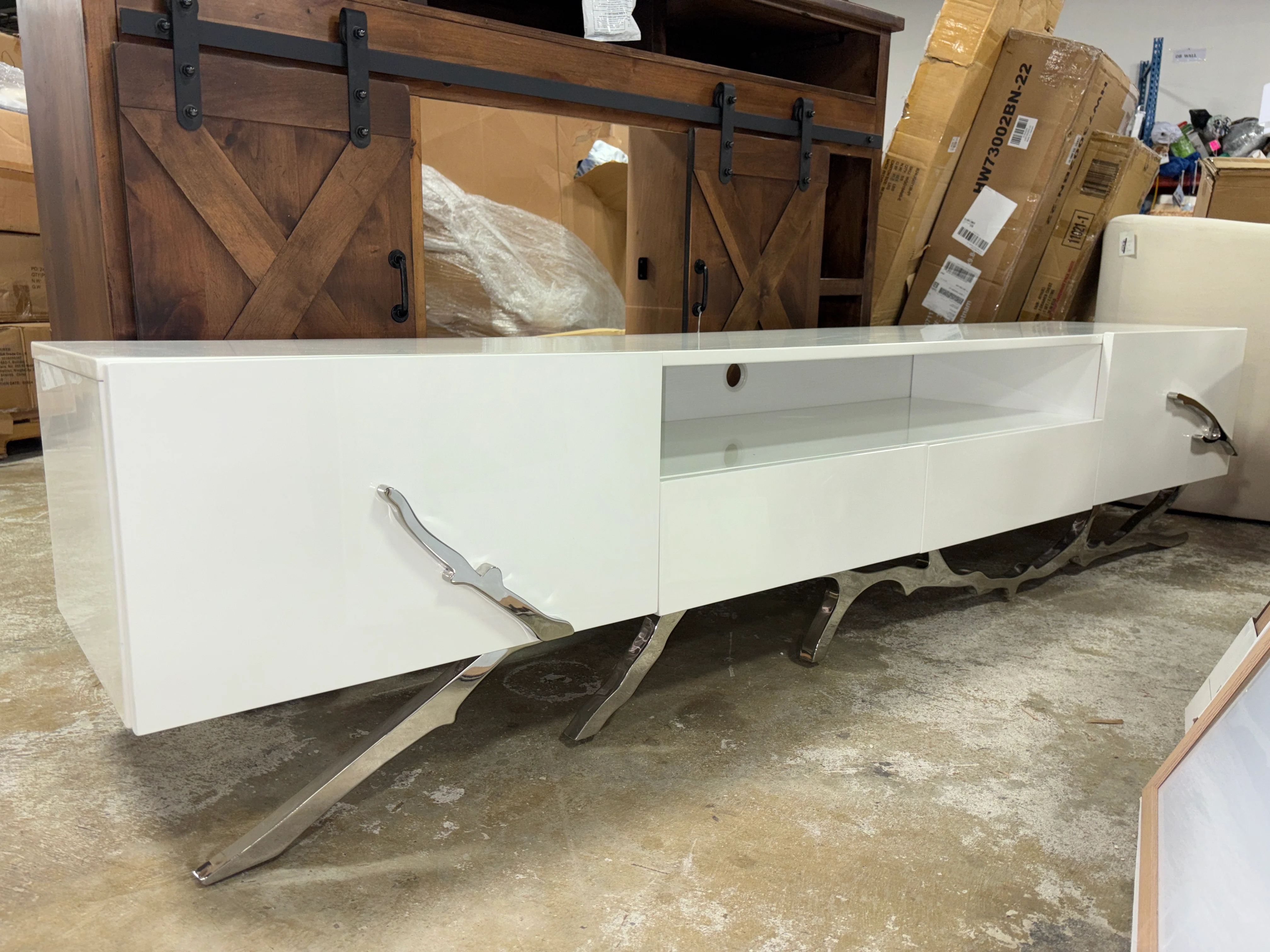 Modrest Legend 87" Wide Modern White TV Stand SHOWROOM ITEM - Image 2