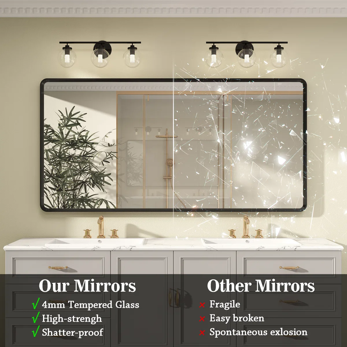 Molly Beveled Edge Metal Framed Tempered Glass Wall Mounted Rectangular Vanity Mirror - Image 4