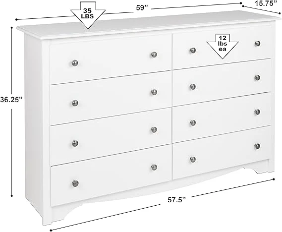 Monterey 8 Drawer Double Dresser for Bedroom, Wide Chest of Drawers, Bedroom Furniture, Clothes Storage and Organizer, White (Copy) - Image 4