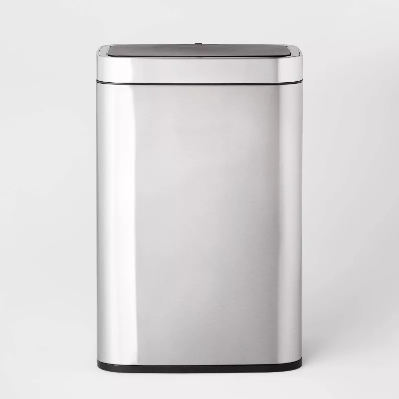 Motion Wastebasket with Liner - Stainless Steel Touchless Kitchen Trash Can, Silver