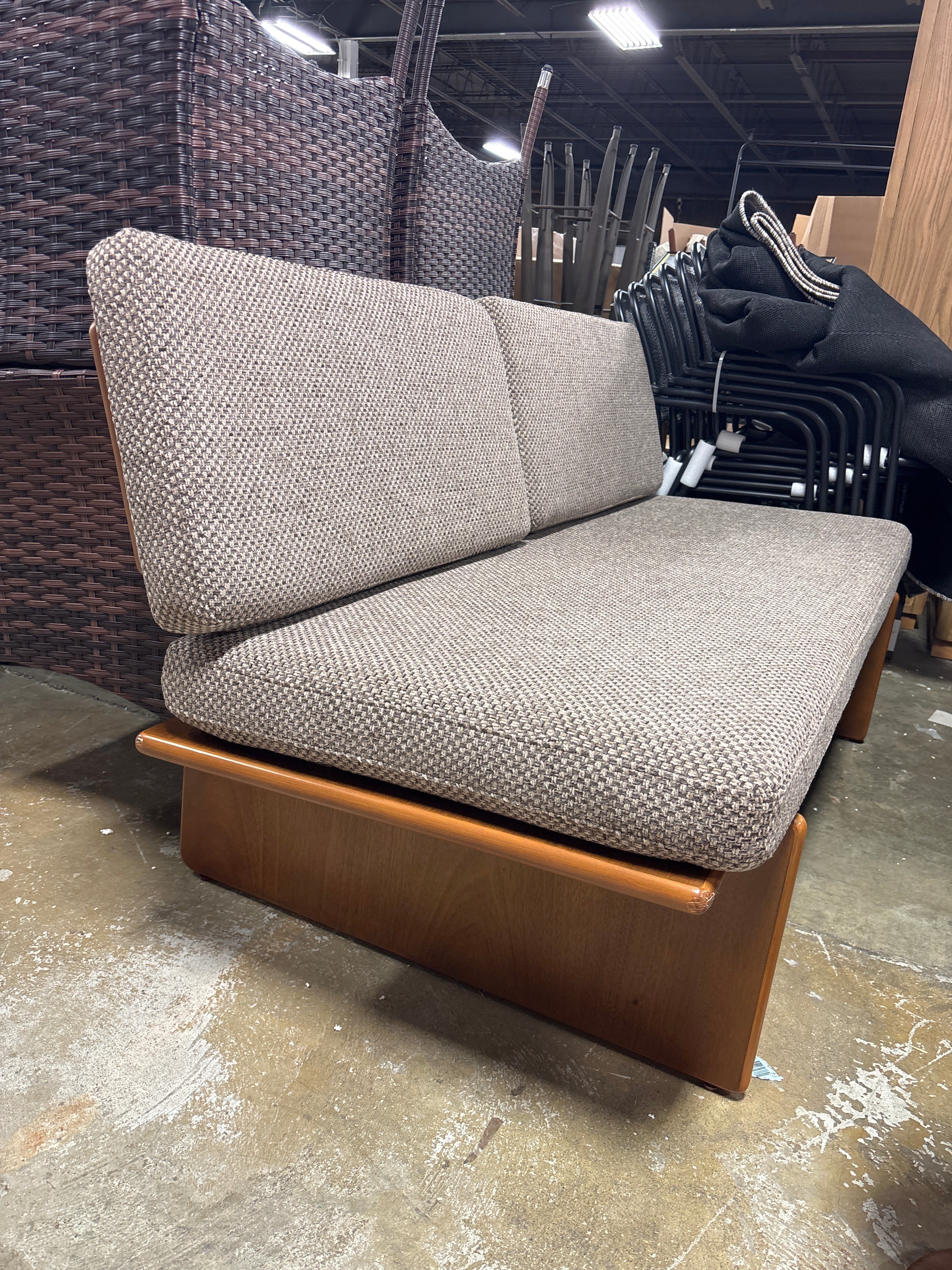 Mushroom Weave Upholstered Mid-Century Bench with Back SHOWROOM ITEM - Image 3