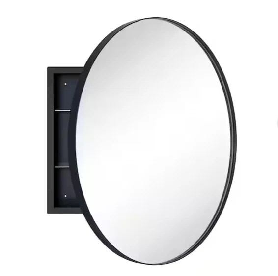 Myriel Surface Mount Round Metal Framed Bathroom Medicine Cabinet with Mirror in Black