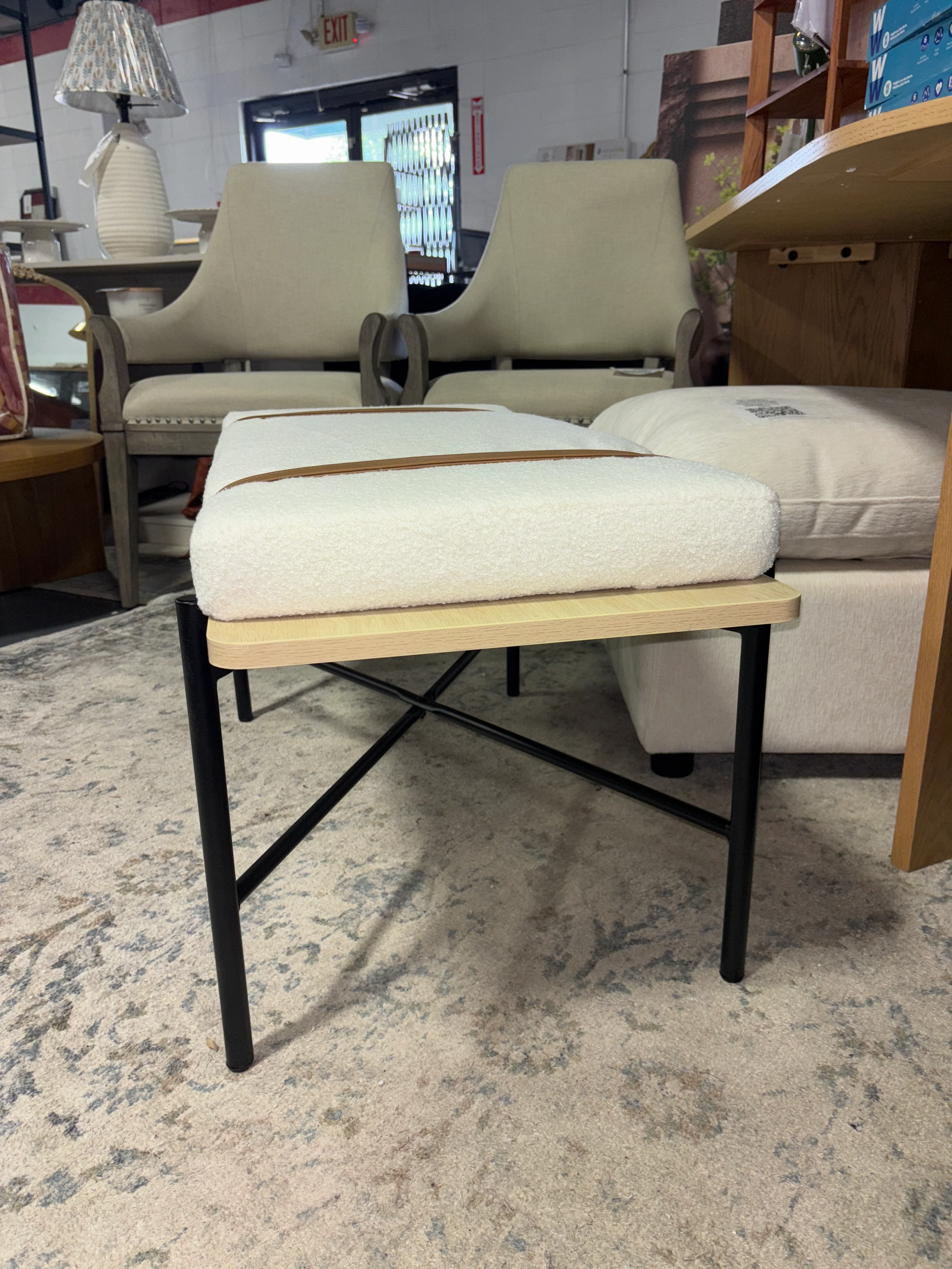 Nathan James Thatcher Boucle Wood & Metal Removable Cushion Bench SHOWROOM ITEM - Image 3