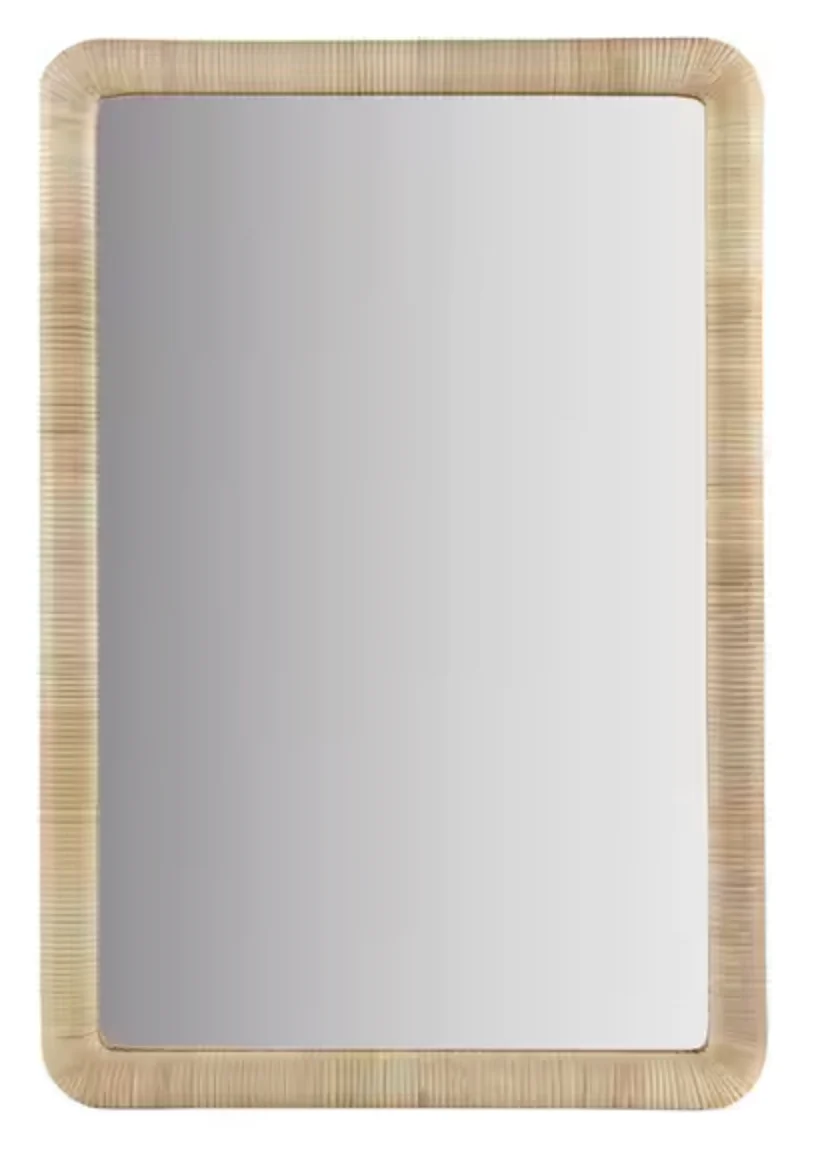 Natural 39 in. W x 26 in. H Rattan Rectangle MDF Framed Mirror Environmentally Friendly SHOWROOM ITEM