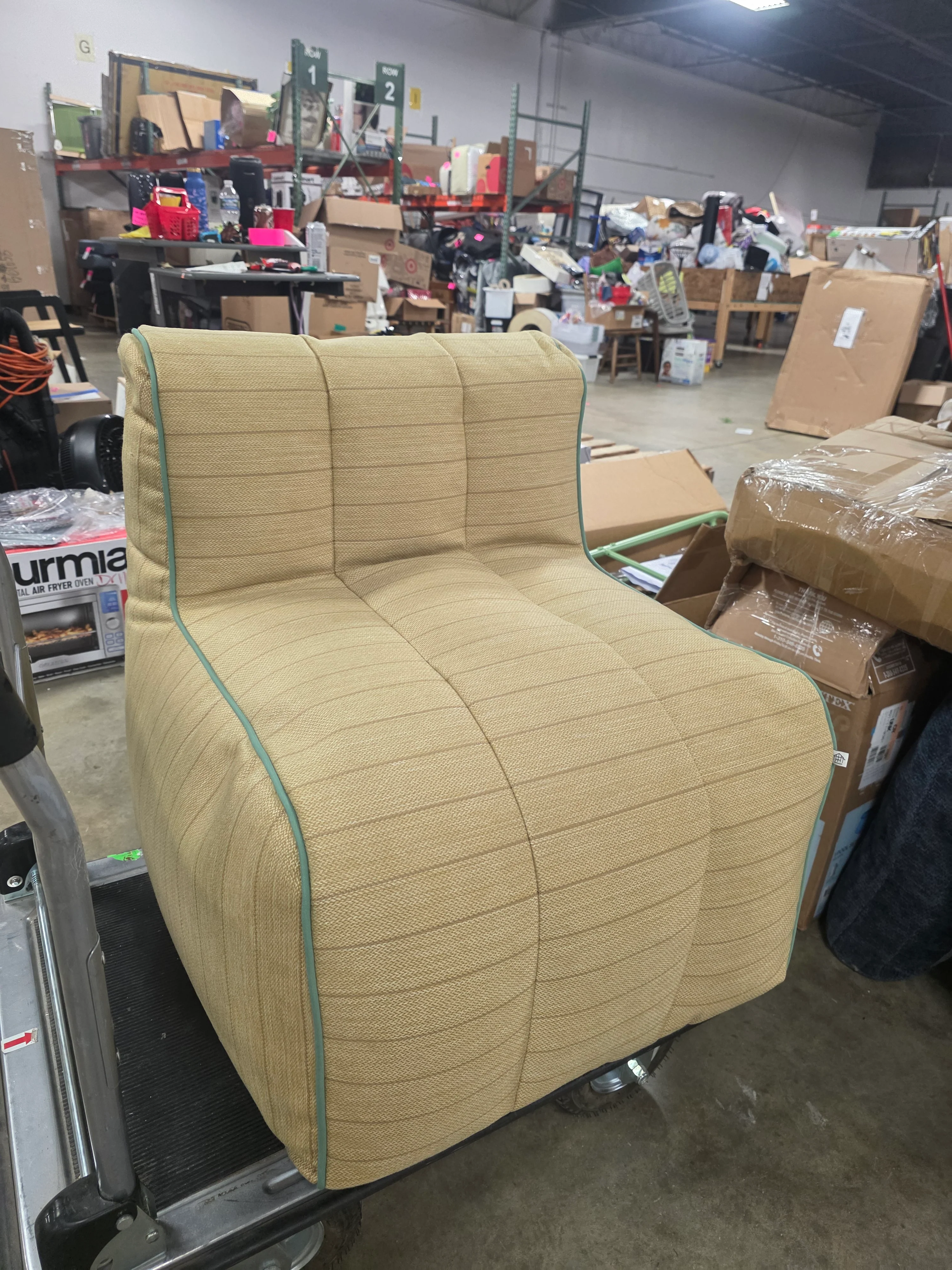 Natural Stripe with Green Trim Armless Outdoor Patio Cushion Chair - Hearth & Hand - SHOWROOM ITEM - Image 2