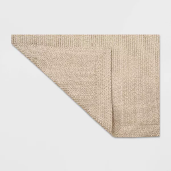 Natural Woven Rectangular Braided Outdoor Rug Heathered Cream 5'x7' - Image 2