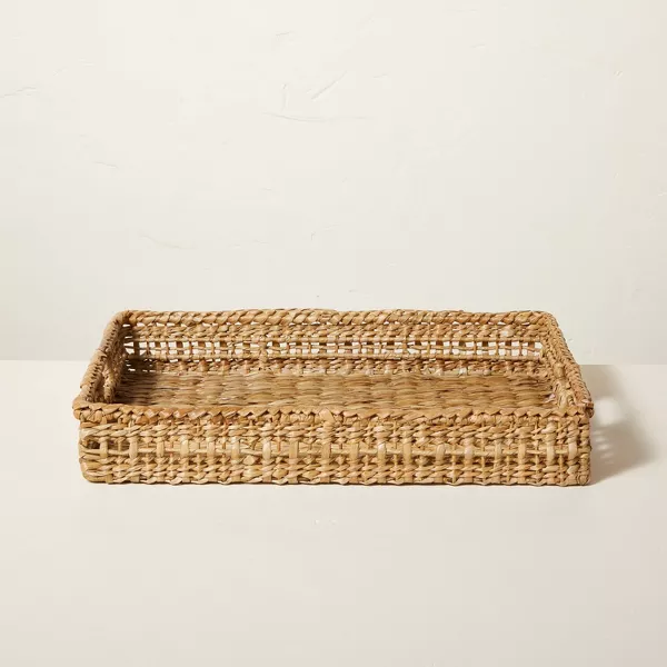 Natural Woven Rectangular Tray with Handles SHOWROOM ITEM