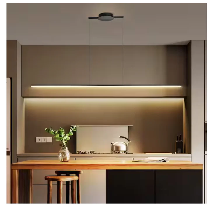 Neculina 16-Watt 1-Light Integrated LED Black Tubed Island Linear Pendant Light - Image 2