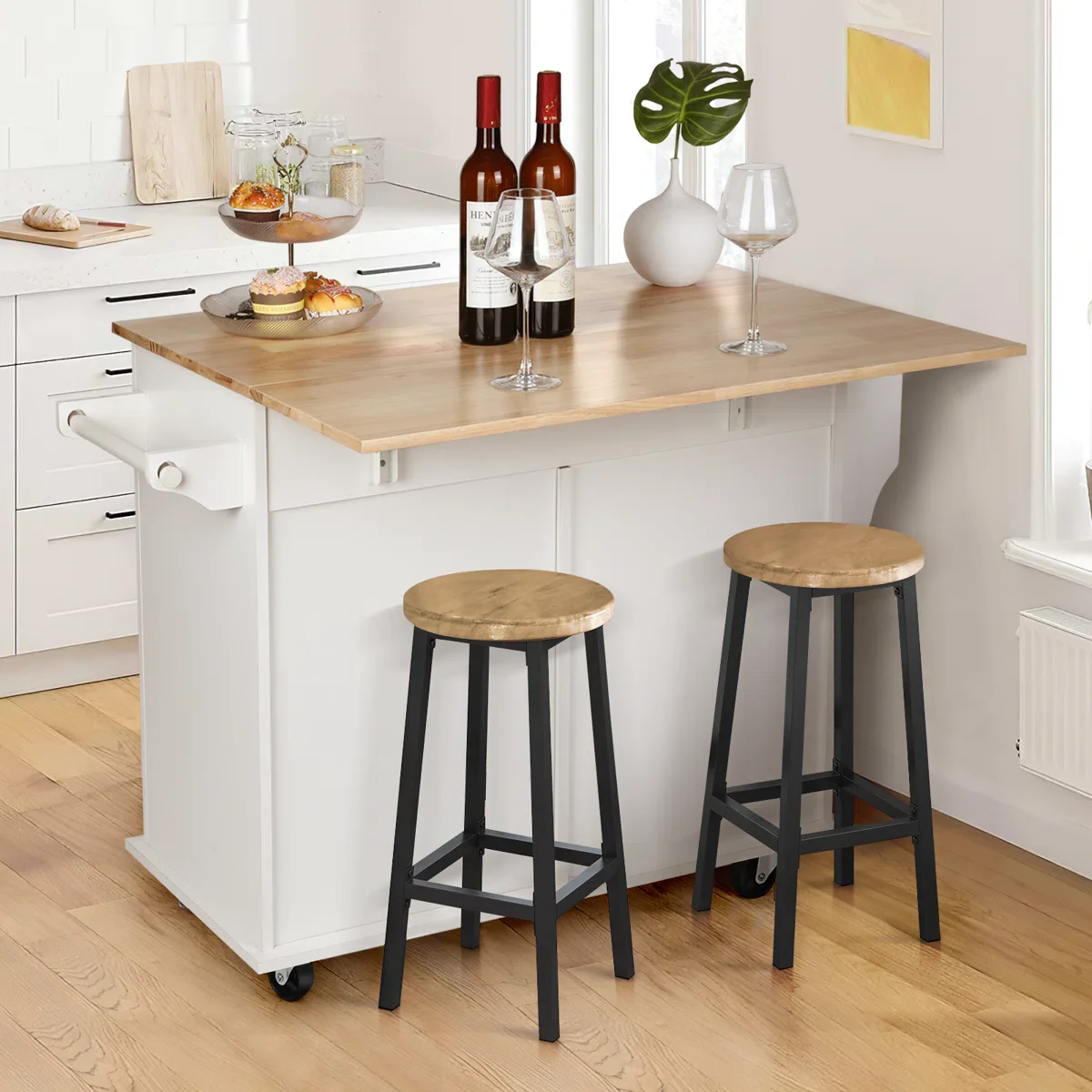 Nikayia Solid Wood Kitchen Island with Drop Leaf - Image 3