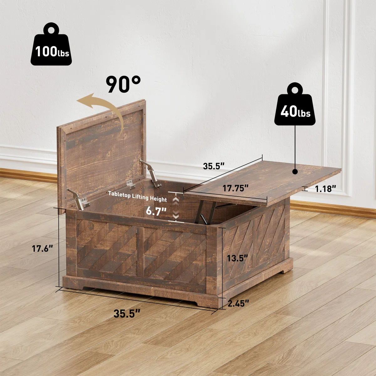 Nilla Wood Storage Coffee Table with Lift Top - Image 4