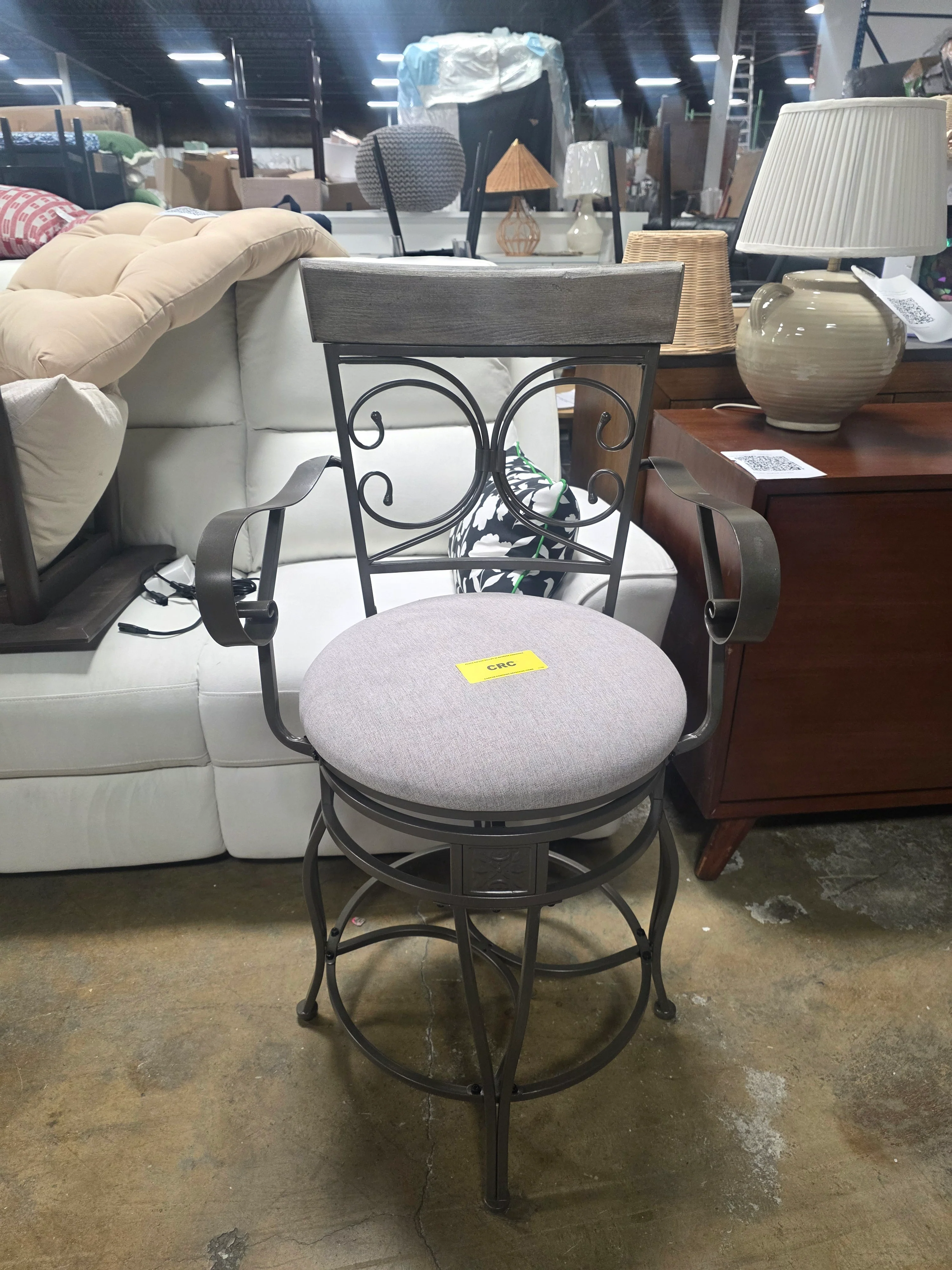 Nora Big and Tall Faux Leather Metal Swivel Seat Barstool with Arms - Linon - SHOWROOM ITEM 🔴 - Image 2