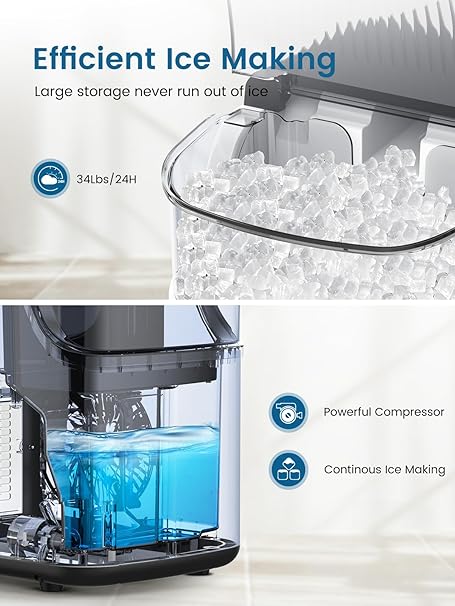 Nugget Ice Makers Countertop, Stainless Steel Black - Image 4