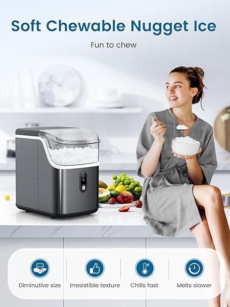 Nugget Ice Makers Countertop, Stainless Steel Black - Image 5