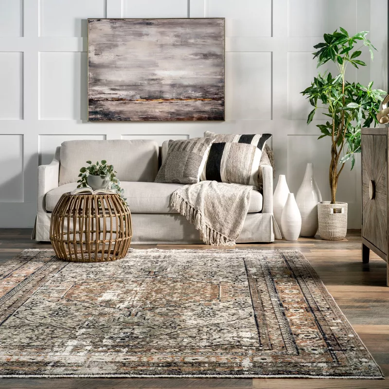 Charvi Medallion 10x13 Indoor Area Rug, Beige/Ivory - Image 2