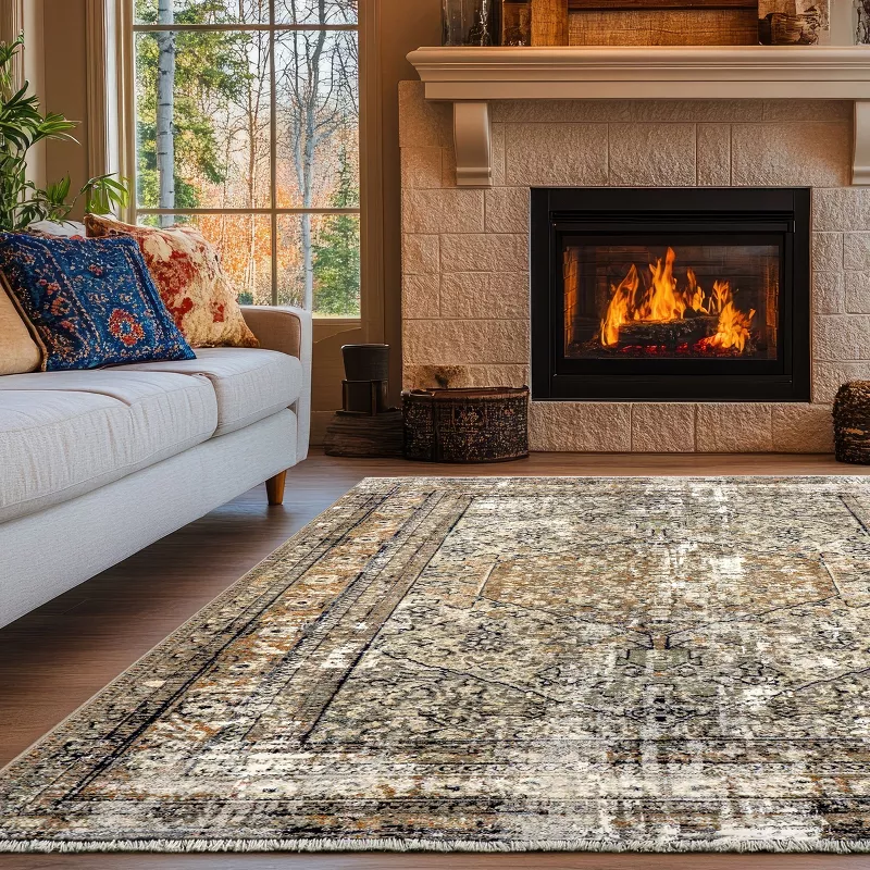 Charvi Medallion 10x13 Indoor Area Rug, Beige/Ivory - Image 3