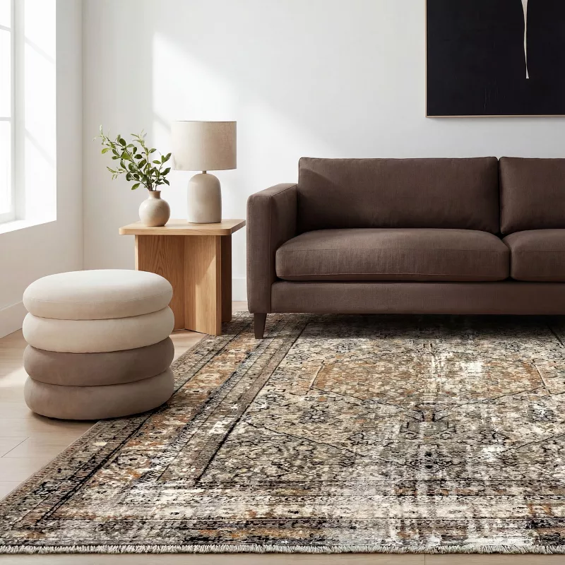 Charvi Medallion 10x13 Indoor Area Rug, Beige/Ivory - Image 4