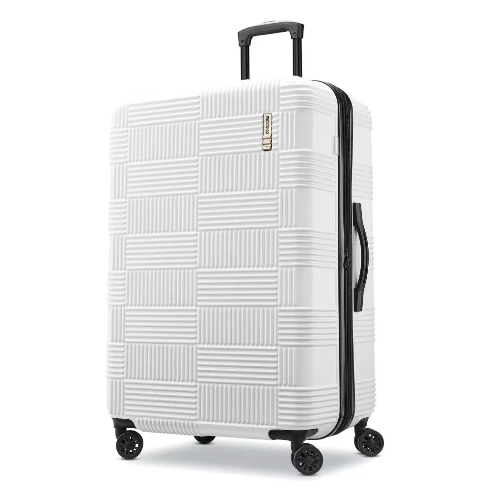 Hardside Large Checked Spinner Suitcase - White