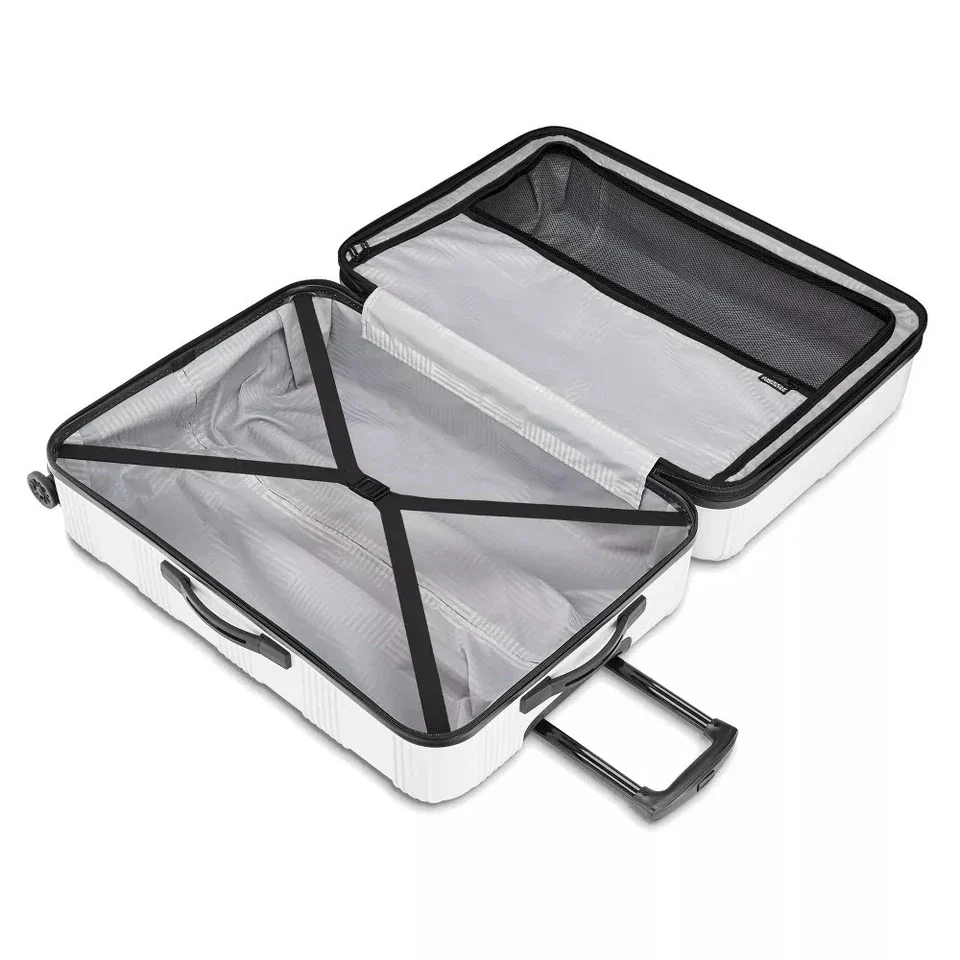 Hardside Large Checked Spinner Suitcase - White - Image 3