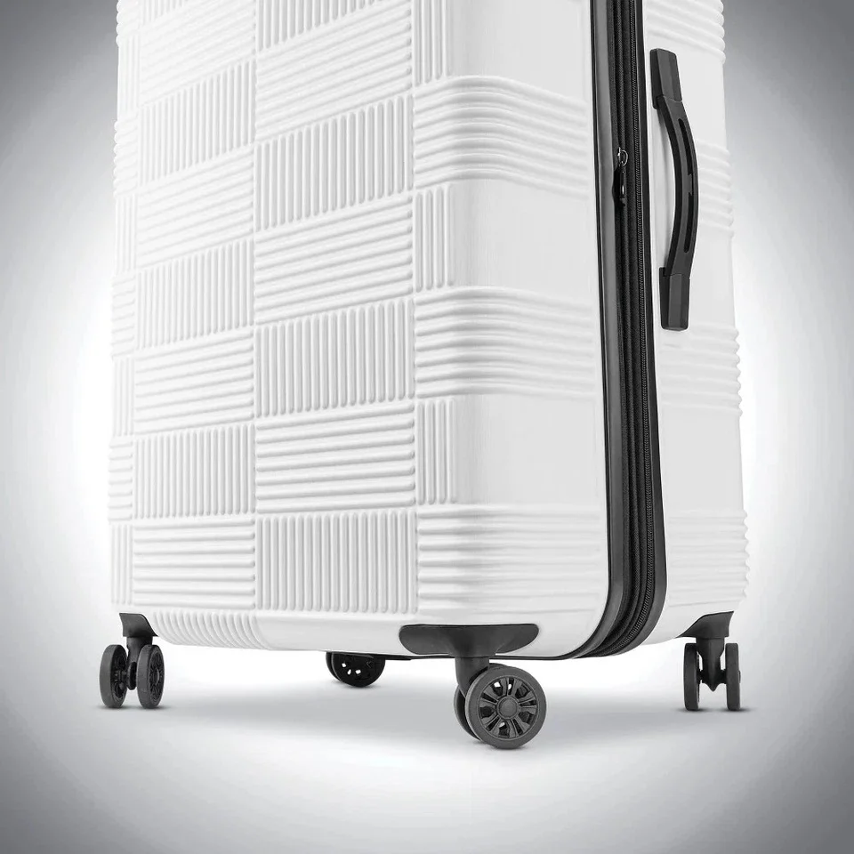 Hardside Large Checked Spinner Suitcase - White - Image 5