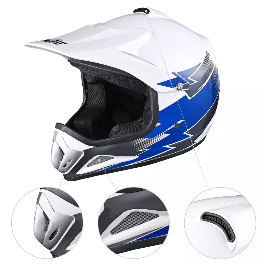 Off Road Helmet DOT EPS Dirt Bike Motocross MX ATV for Youth Teen Blue - Image 2