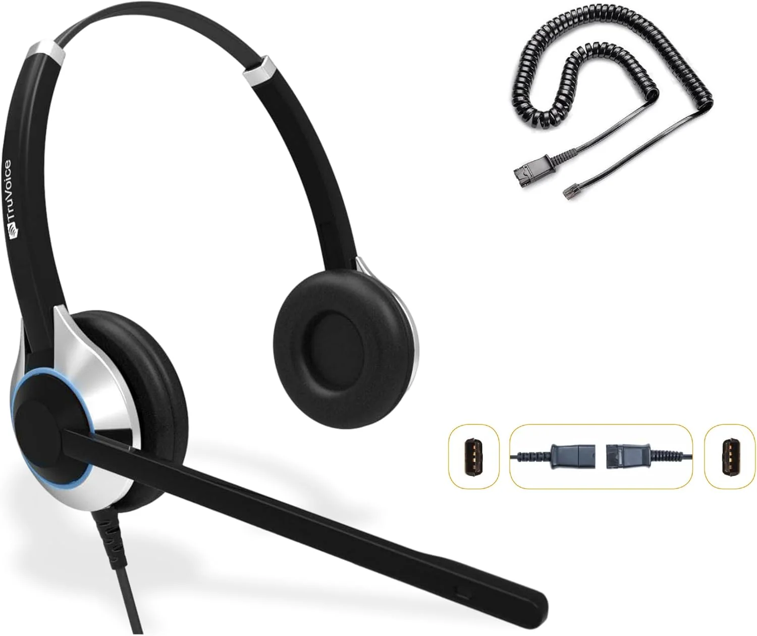 Office and Call Center Wired QD Headset with Noise Canceling Microphone and HD Speakers - Compatible with Mitel, Nortel, Avaya, Poly, Polycom, Shoretel, Digium, ESI, Fanvil Desk Phones
