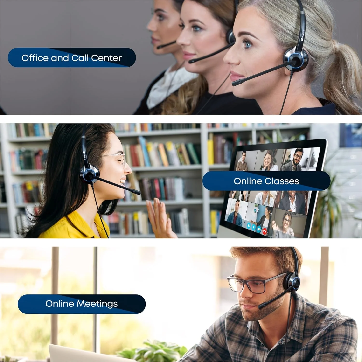 Office and Call Center Wired QD Headset with Noise Canceling Microphone and HD Speakers - Compatible with Mitel, Nortel, Avaya, Poly, Polycom, Shoretel, Digium, ESI, Fanvil Desk Phones - Image 3