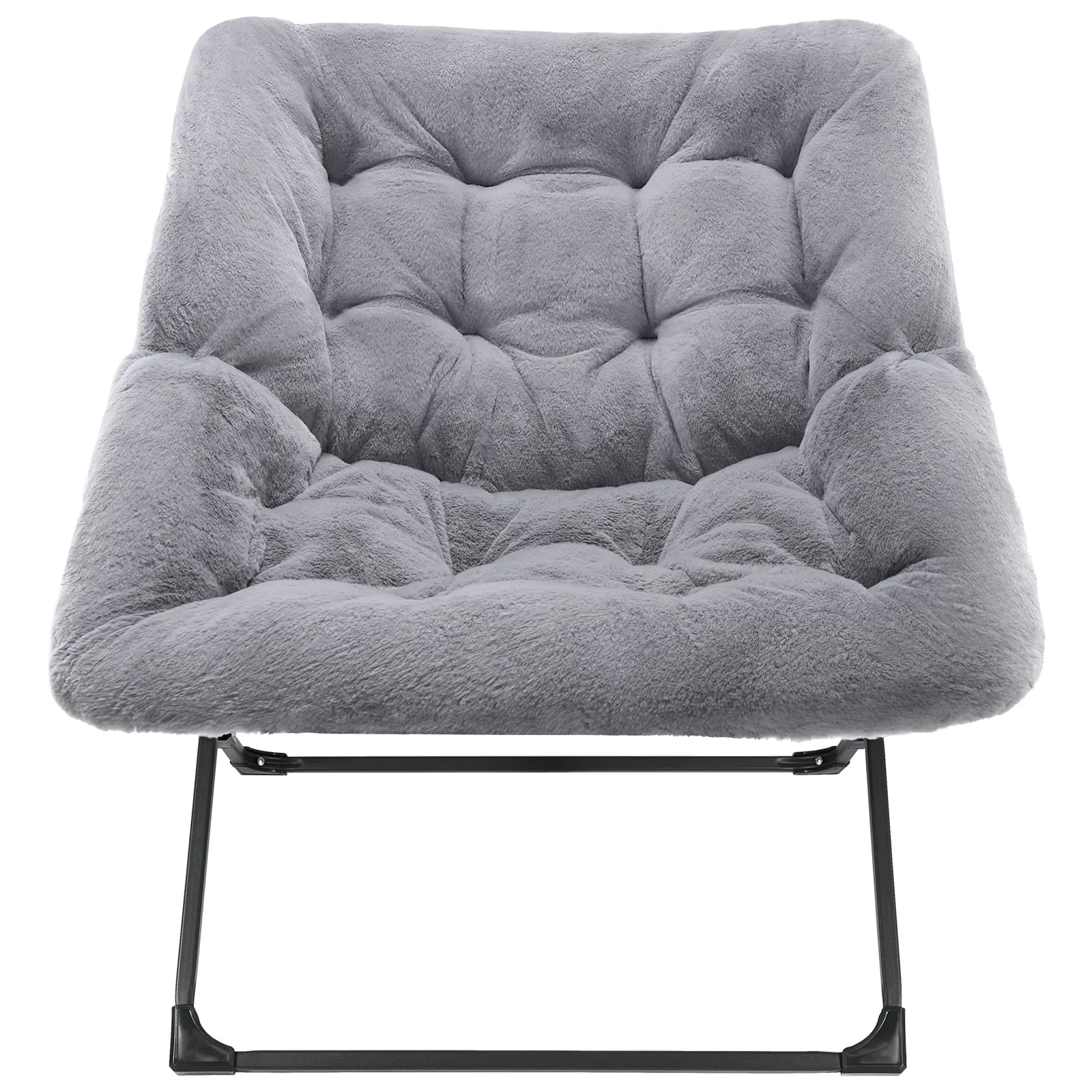 Saucer Chair, Folding Faux Fur Lounge Chair, Grey - Image 2