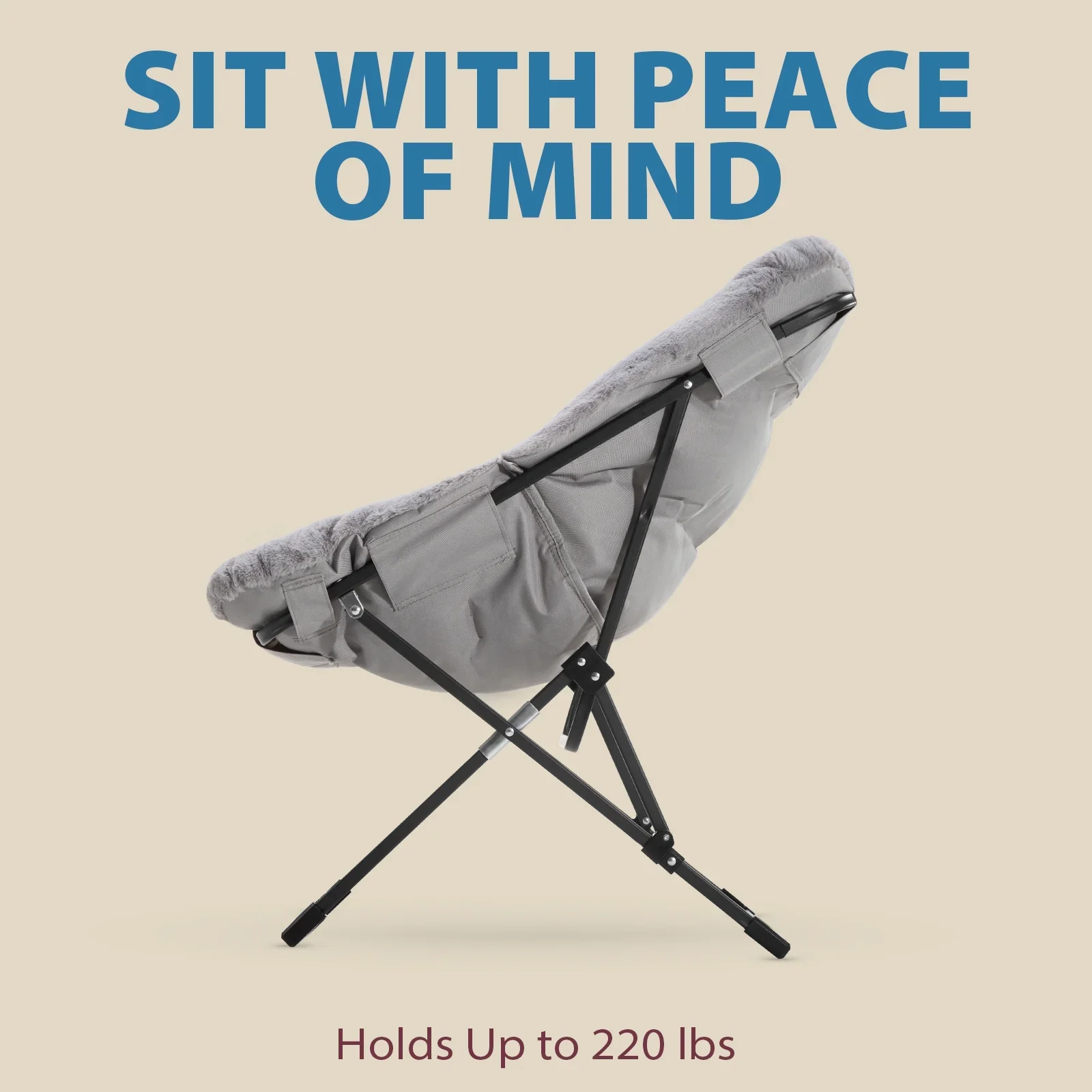 Saucer Chair, Folding Faux Fur Lounge Chair, Grey - Image 5