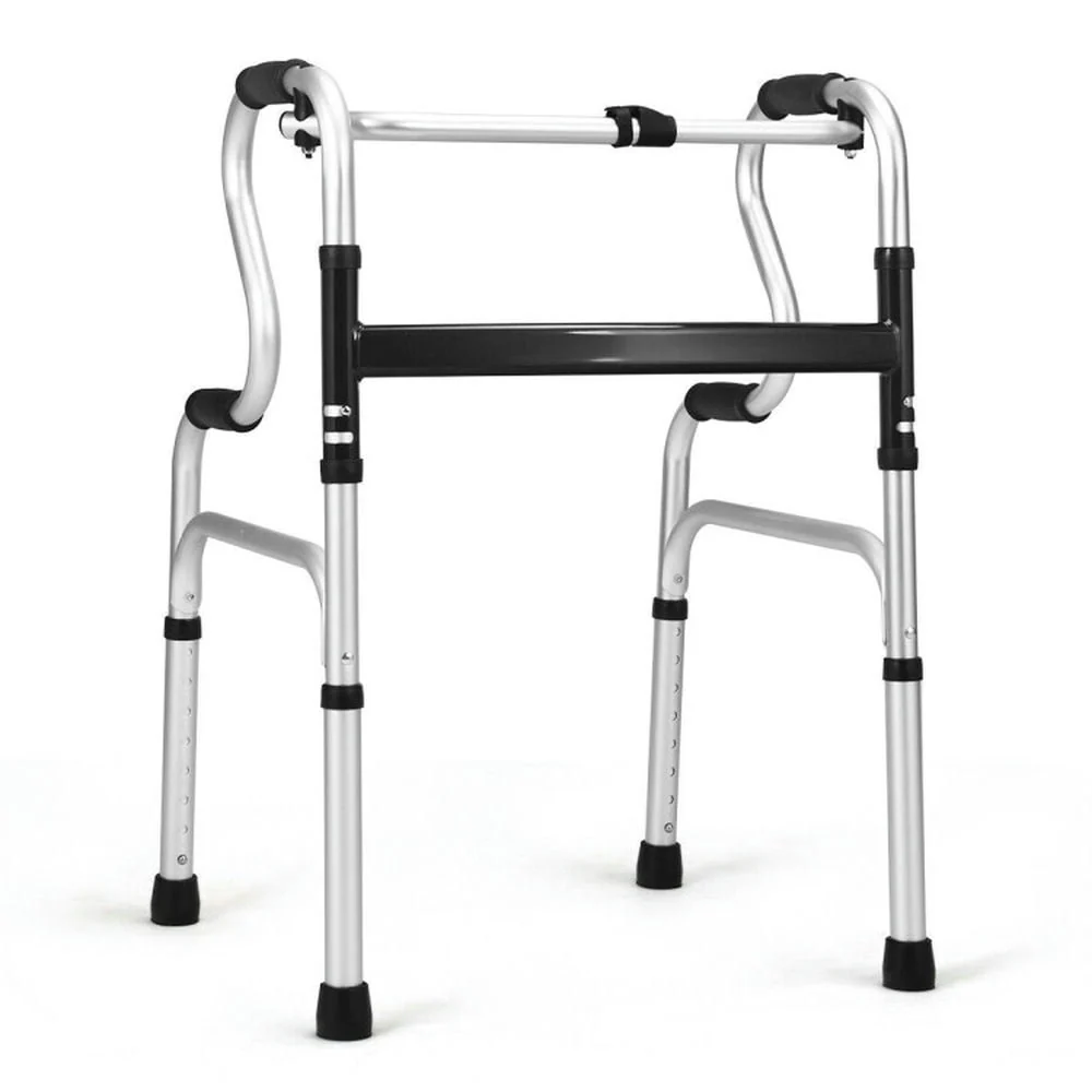 One-Button Folding Aluminum Walking Frame Walker, for Seniors with Seat