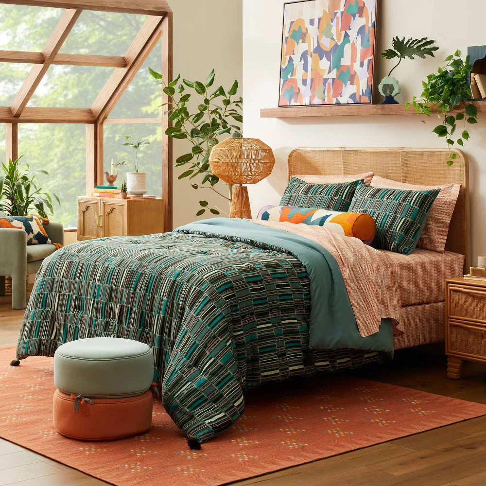 Jungalow Comforter Set Global Lightweight Fabric, Teal, Full/Queen - Image 4