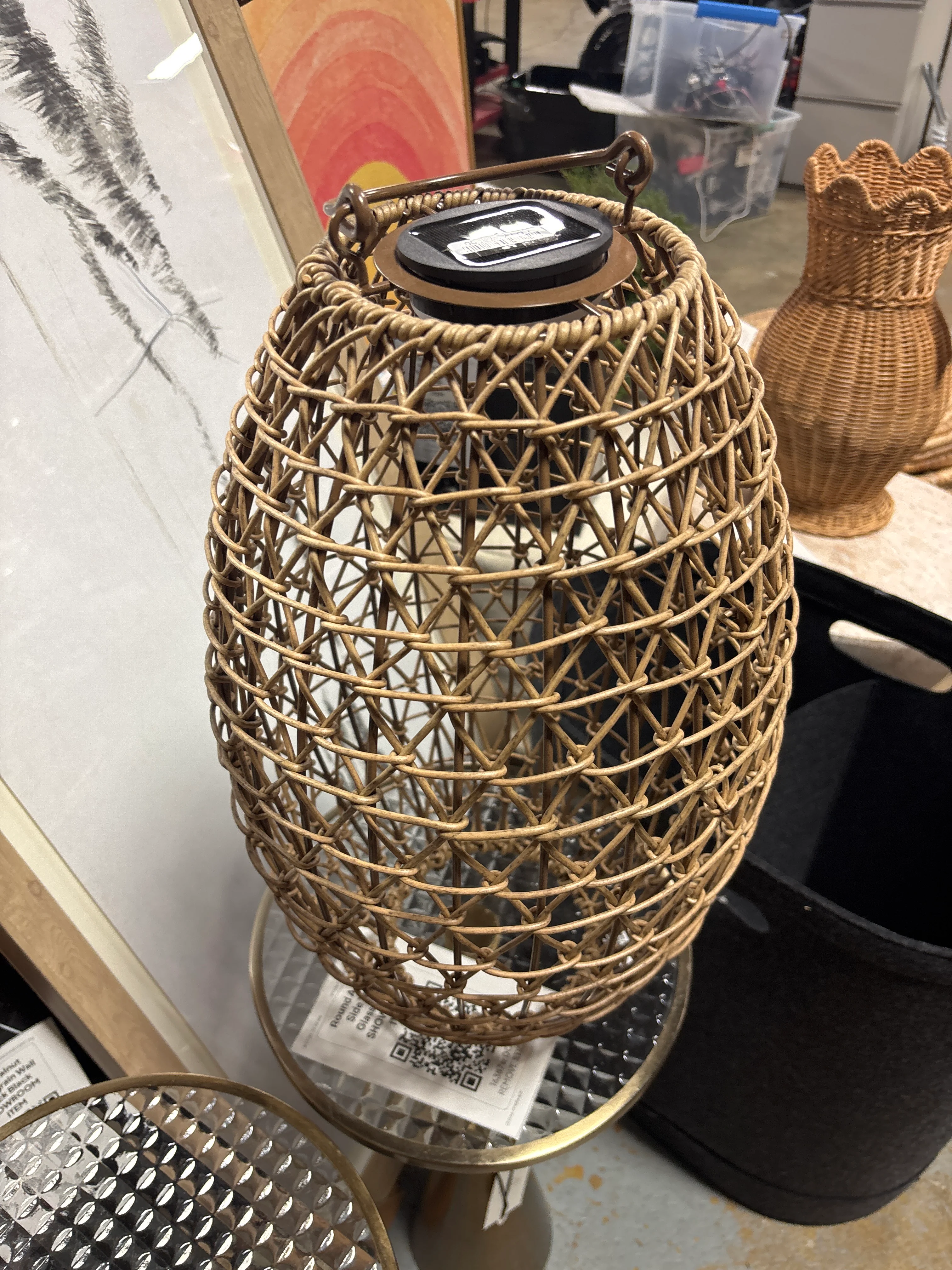Open Weave LED 19.5" Outdoor Lantern Beige SHOWROOM ITEM - Image 2