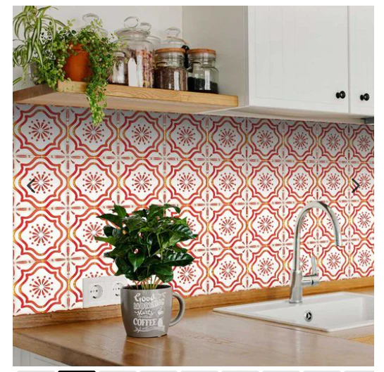 Orange and Red Pattern Backsplash Tile Stickers - Image 5