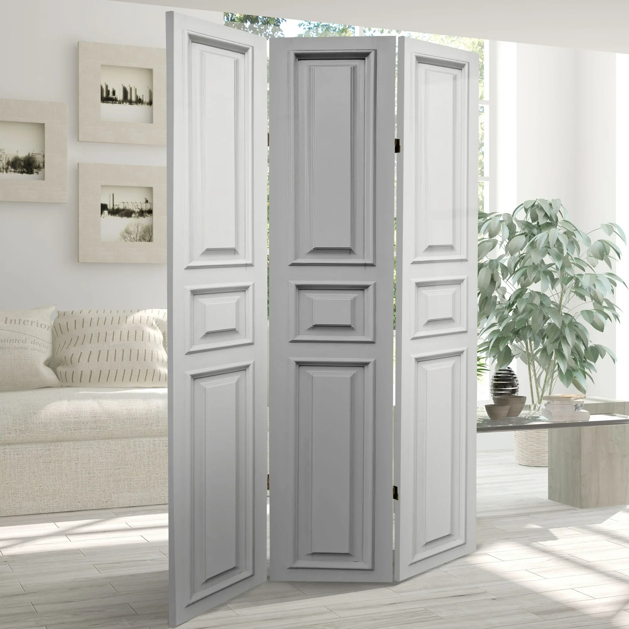 Oriental Furniture White Door Panel Canvas Room Divider - 3 Panel - Image 2