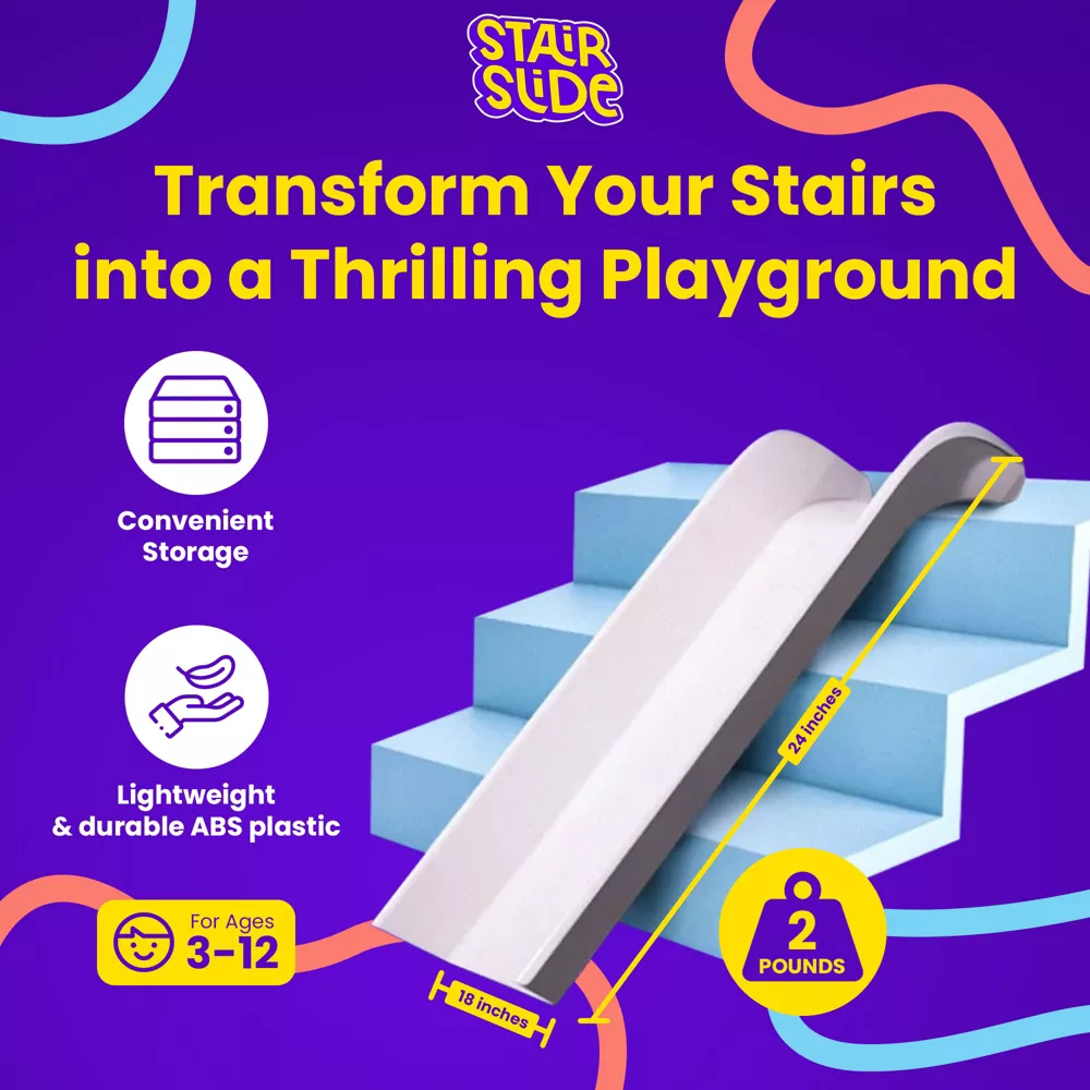 Original Stair Mounted Kids Indoor ABS Plastic Staircase Slide Playset with Self Anchoring Non Slip Grips - Image 2