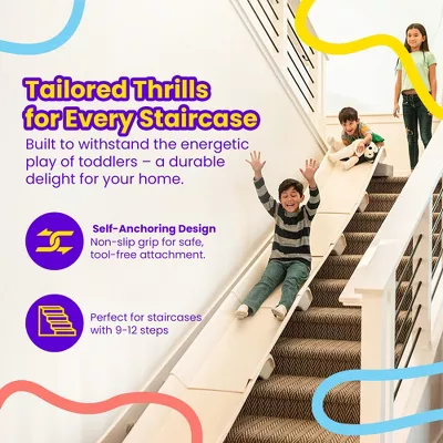 Original Stair Mounted Kids Indoor ABS Plastic Staircase Slide Playset with Self Anchoring Non Slip Grips - Image 3