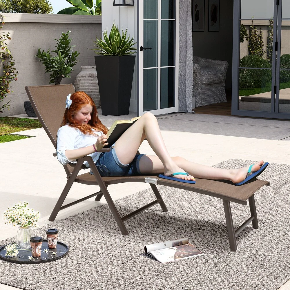 Outdoor Adjustable Aluminum Patio Folding Chaise Lounge Chair - Image 3