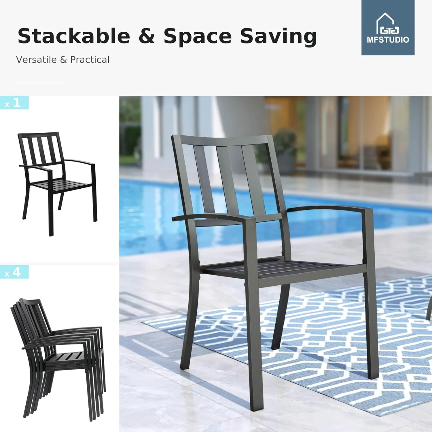 Set of 2, Metal Patio Chairs Wrought Iron - Image 3