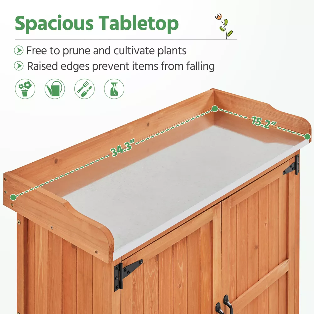 Outdoor Garden Potting Bench Table with Cabinet, Brown - Image 3