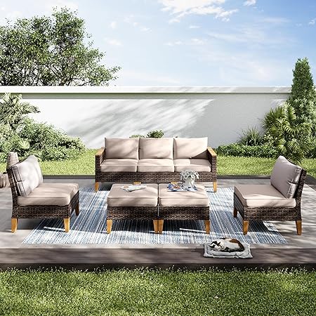 Outdoor Wicker Patio 2-Piece OTTOMANS ONLY, Rattan, Beige - 3 BOXES - Image 2