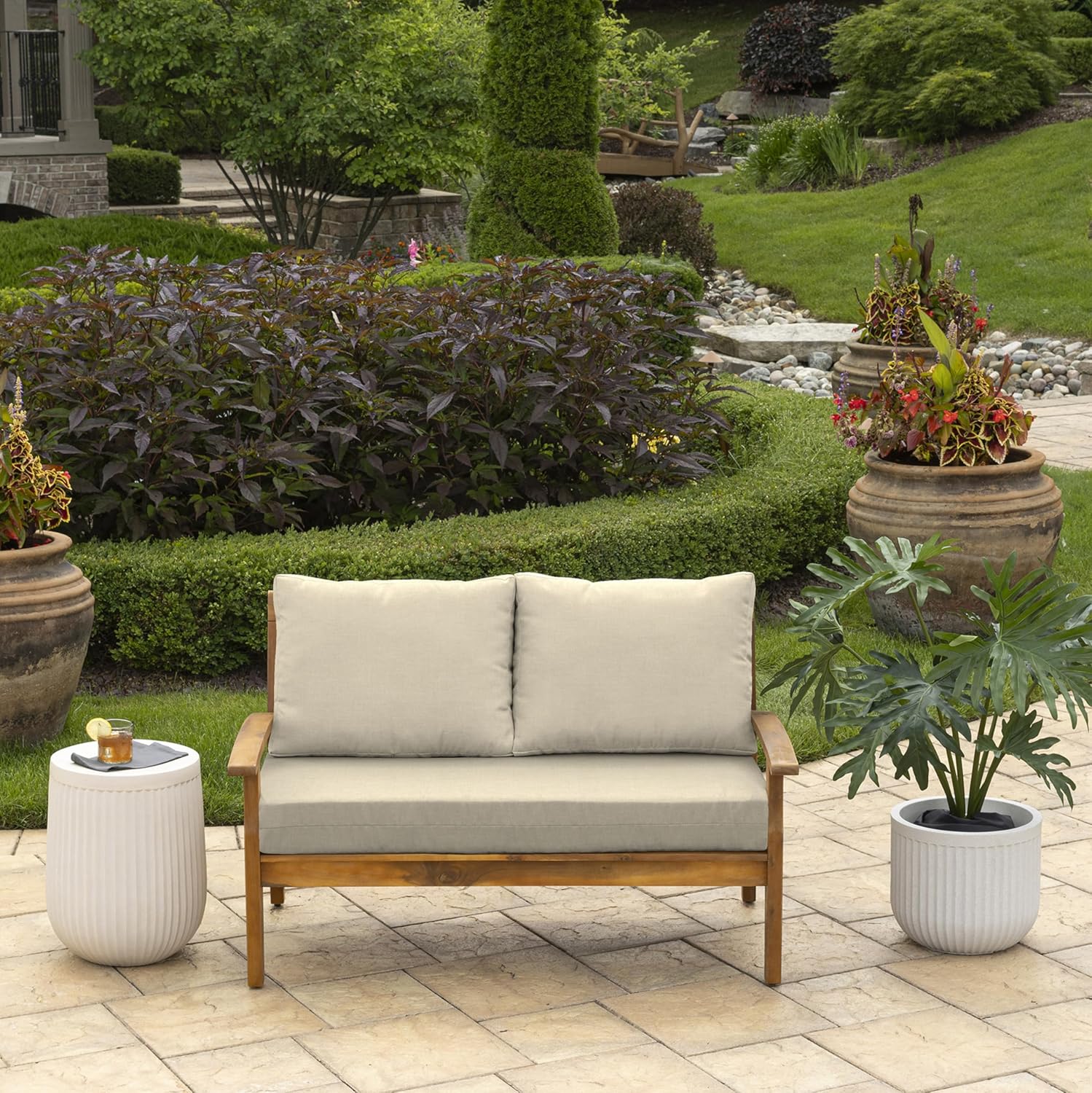 Outdoor Loveseat Cushion Set Tan Leala - Image 5