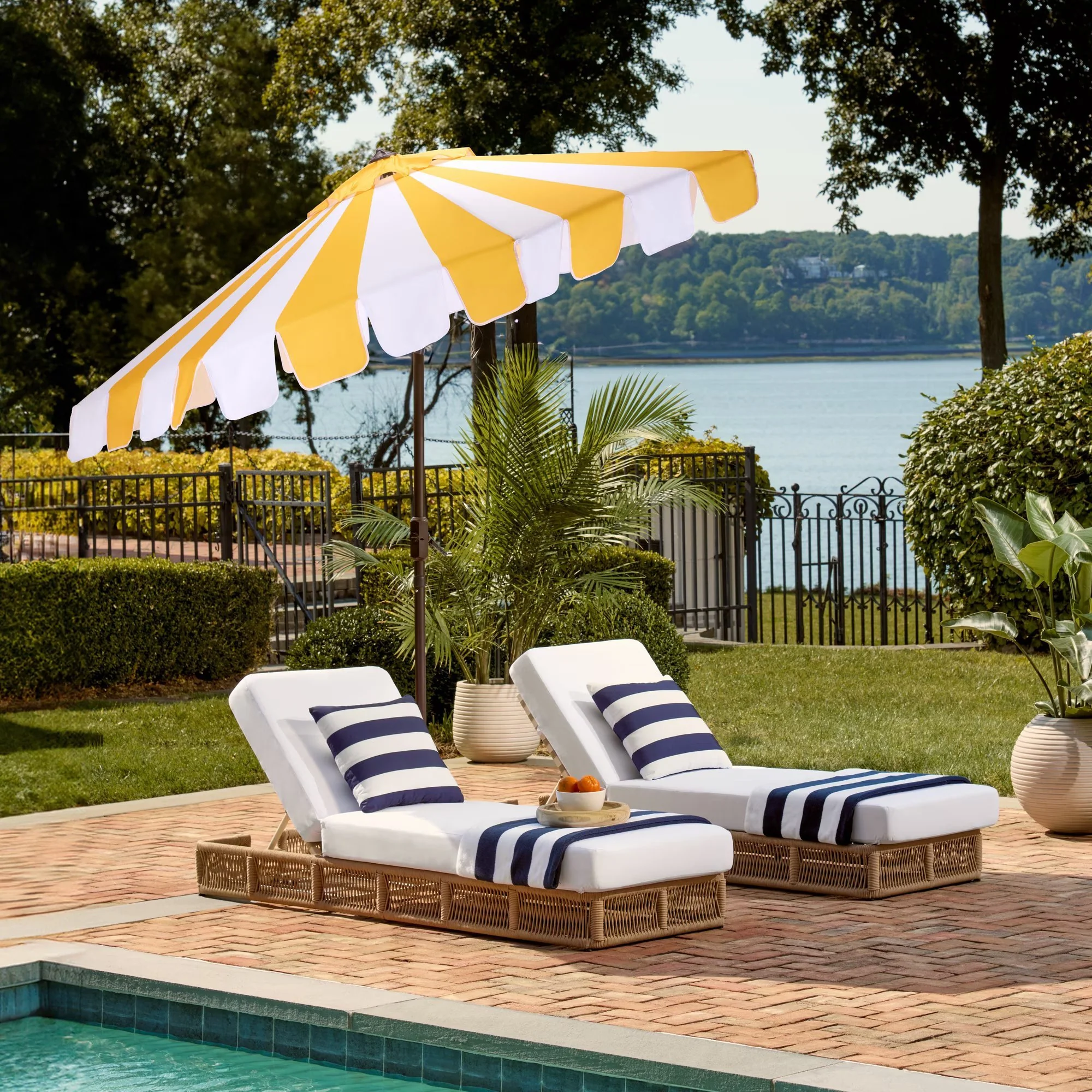 Outdoor Meze Crank Umbrella, Yellow Stripe - Image 5