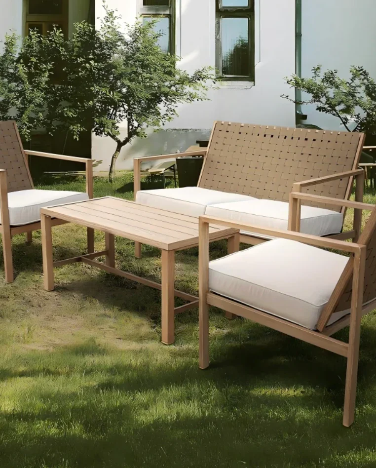 Outdoor Modern Sectional Conversation Sofa Set,2 Pieces Metal Patio Furniture Set for Garden, Backyard, Porch, Poolside - Beige SHOWROOM ITEM