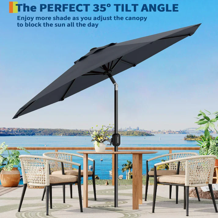 Outdoor Patio Umbrella, with Push Button Tilt and Crank Grey - Image 3