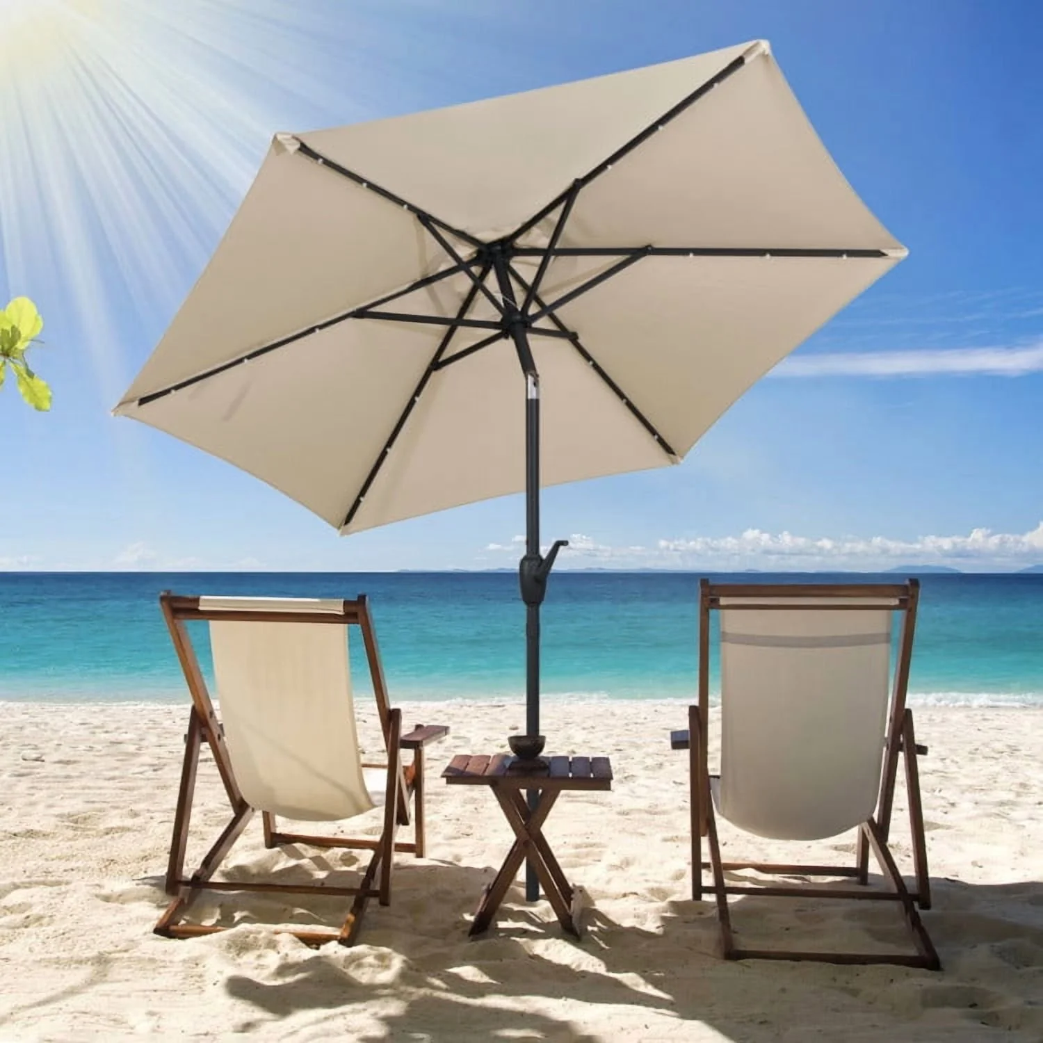 Outdoor Patio Umbrella, Solar Powered Patio Umbrella with LED Lights and Crank Handle - Image 4