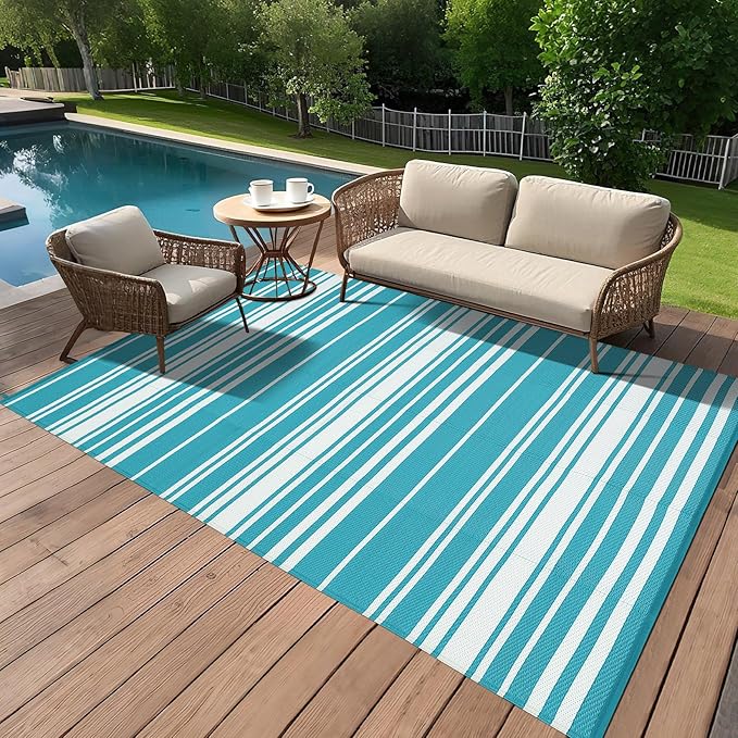 Outdoor Rug Waterproof Plastic Straw Patio Rug 10' x 14' - Image 5