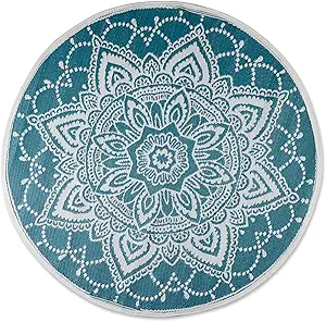 Outdoor Rugs Collection Reversible Woven, 5' Round, Storm Blue Boho