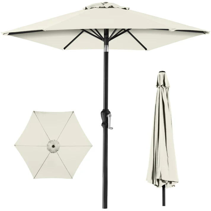Outdoor Steel Market Patio Umbrella Decoration w/ Tilt, Crank Lift